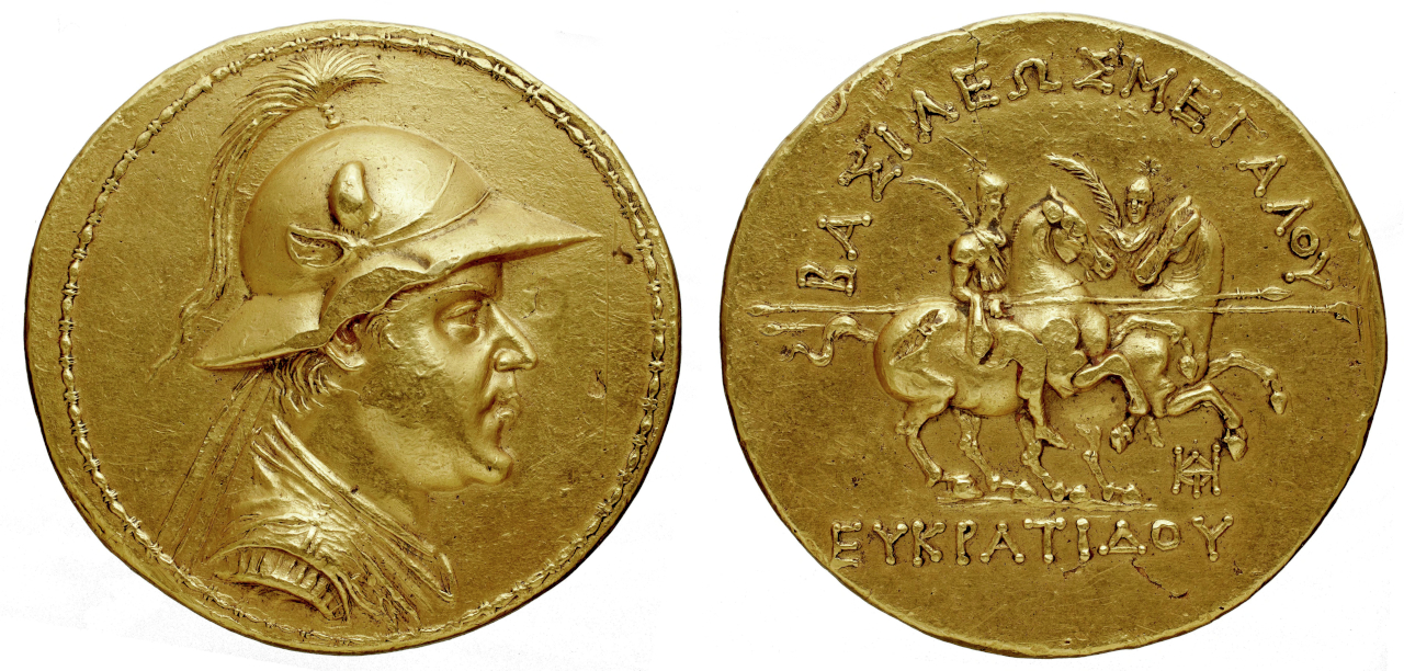 Gold coin of Eucratides I, Greco-Bactrian kingdom